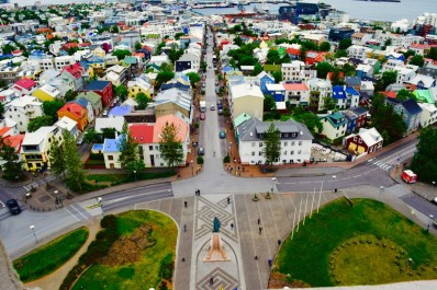A birds eye view from the very top of a huge cathedral.